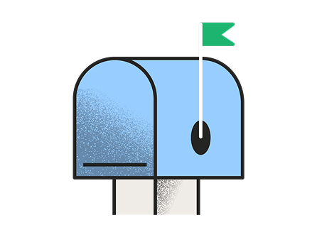 Illustration of a blue mailbox with a raised green flag