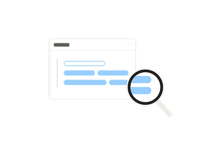 Illustration of a document interface with a magnifying glass focused on content