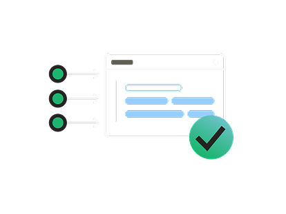 Illustration of a checklist with three green indicators alongside a document panel with a checkmark
