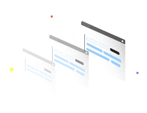 Illustration of three overlapping document interface panels shown in an isometric arrangement
