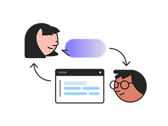 Illustration of a circular feedback loop between a person providing verbal input and a second person responding via a browser interface
