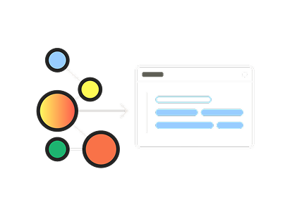 Illustration of a knowledge graph with colored nodes and an arrow pointing to a document interface