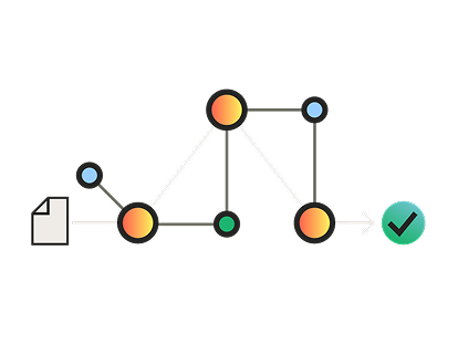 Illustration of a knowledge graph network connecting a document to a checkmark