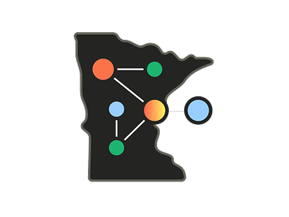 Illustration of a knowledge graph overlaid on a silhouette of Minnesota