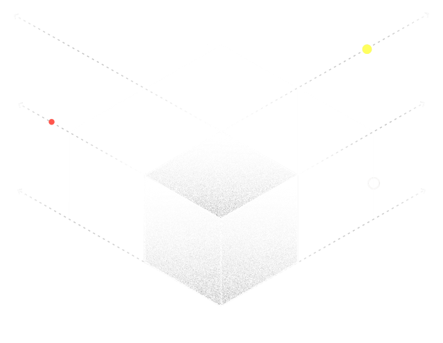 Abstract illustration of a translucent cube with dotted lines radiating outward, representing extensible AI guidance